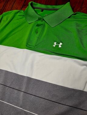 Under Armour Mens Large L Heat Gear Striped Multicolor Loose Fit Polo Shirt A1